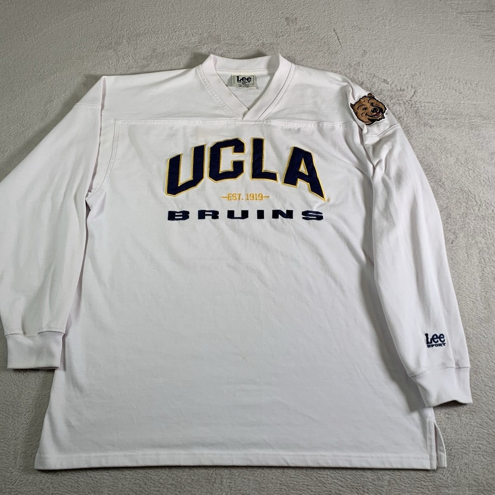 Vintage 90s Lee Sports UCLA Bruins Sweatshirt Mens XL White Football V Neck